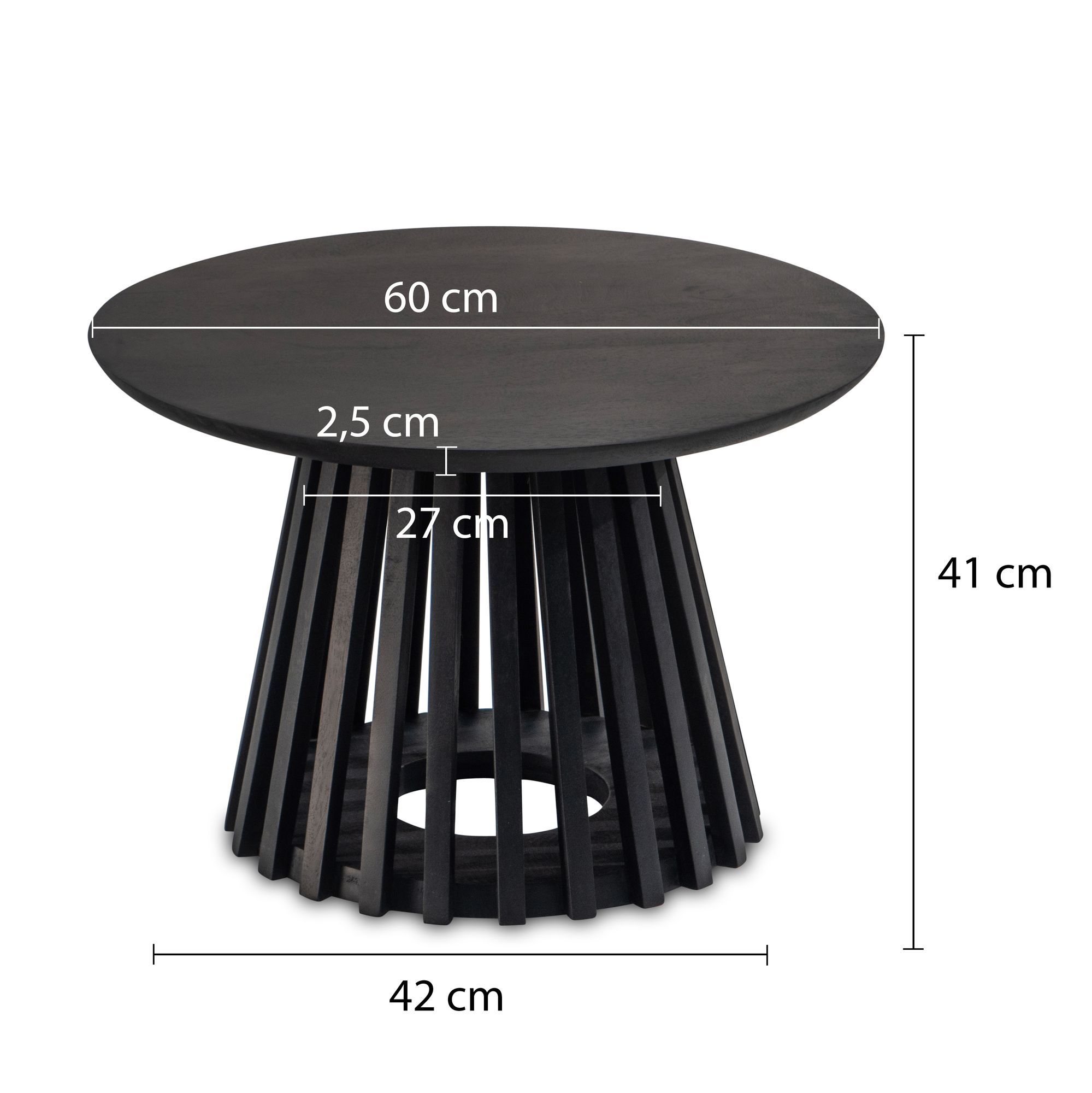Couchtisch FineBuy Sofatisch Massivholz Schwarz 60x60x41cm Wohnzimmertisch Rund