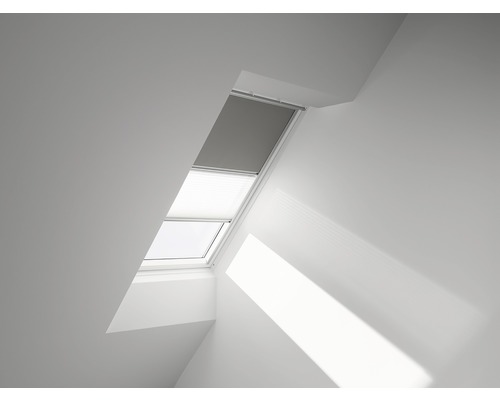 VELUX Advantage Set: Verduisterend rolgordijn, effen grijs, en plisségordijn, wit, handmatig, aluminium frame, DFD C02 0705S
