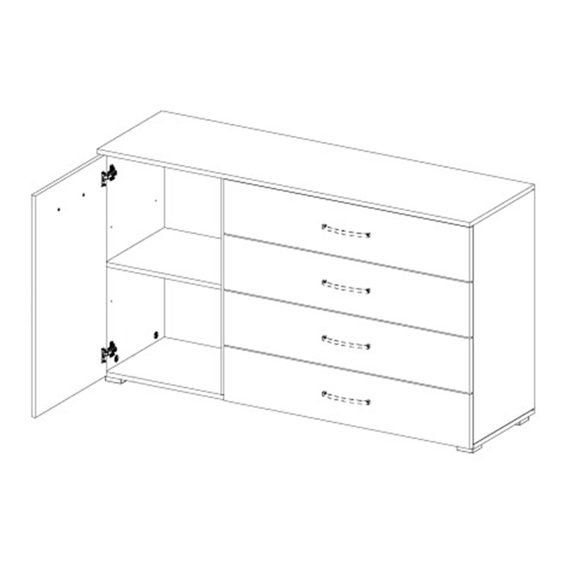 Sideboard - weiß Hochglanz-Alpinweiß - 4 Schubkästen - 140 cm