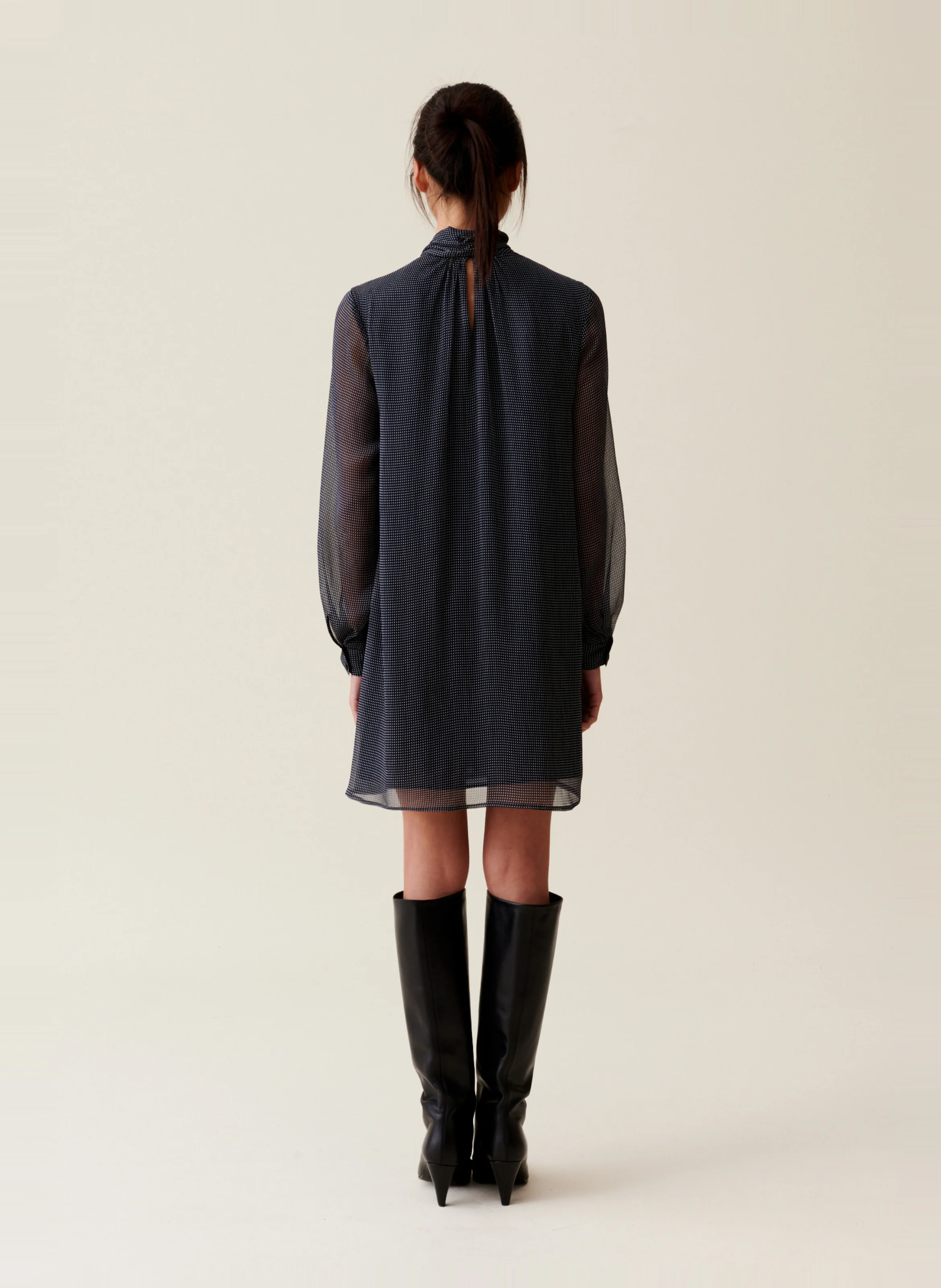 Robe courte col lavallière| Bleu
