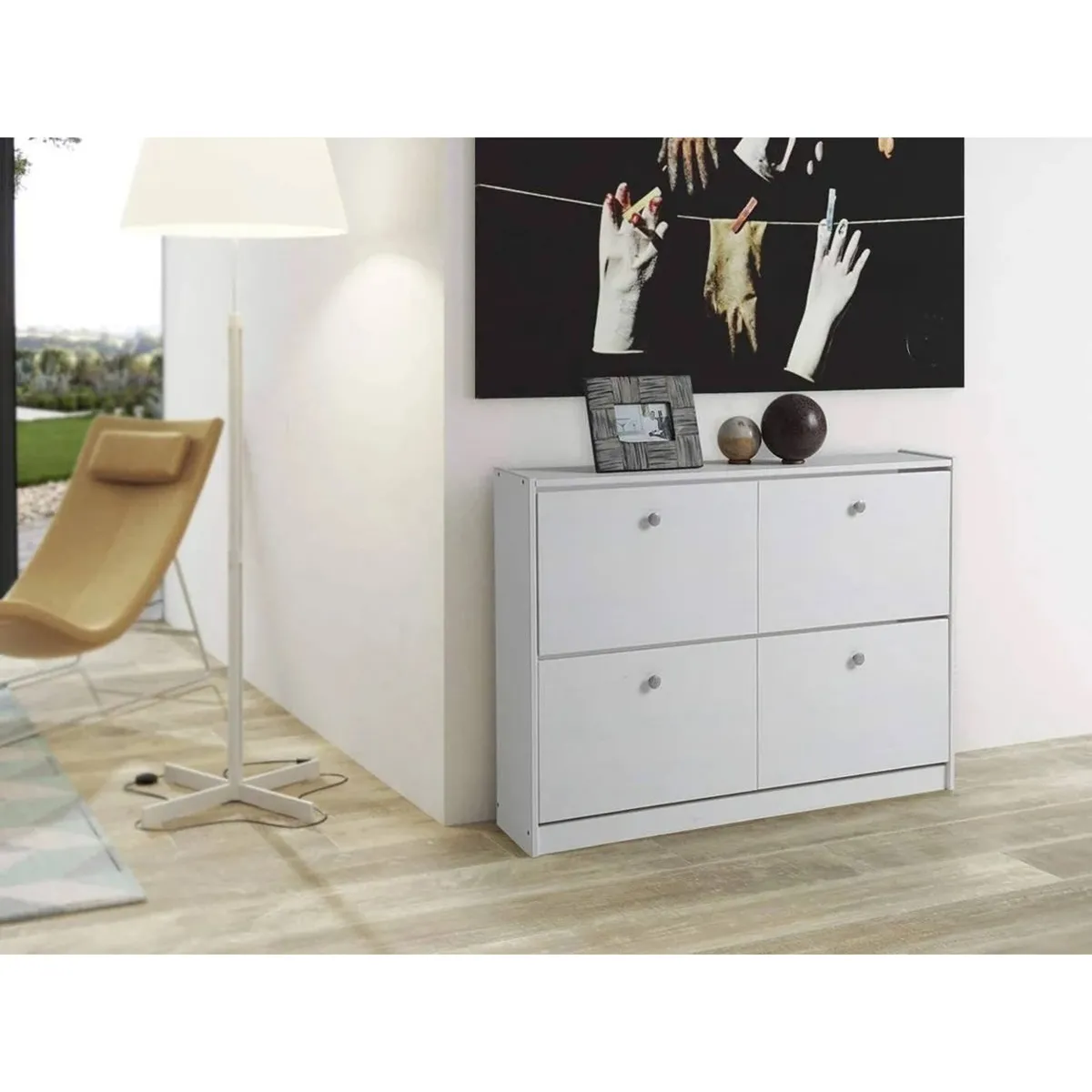 Pegane Meuble à chaussures pin massif blanc 110x23x80 cm