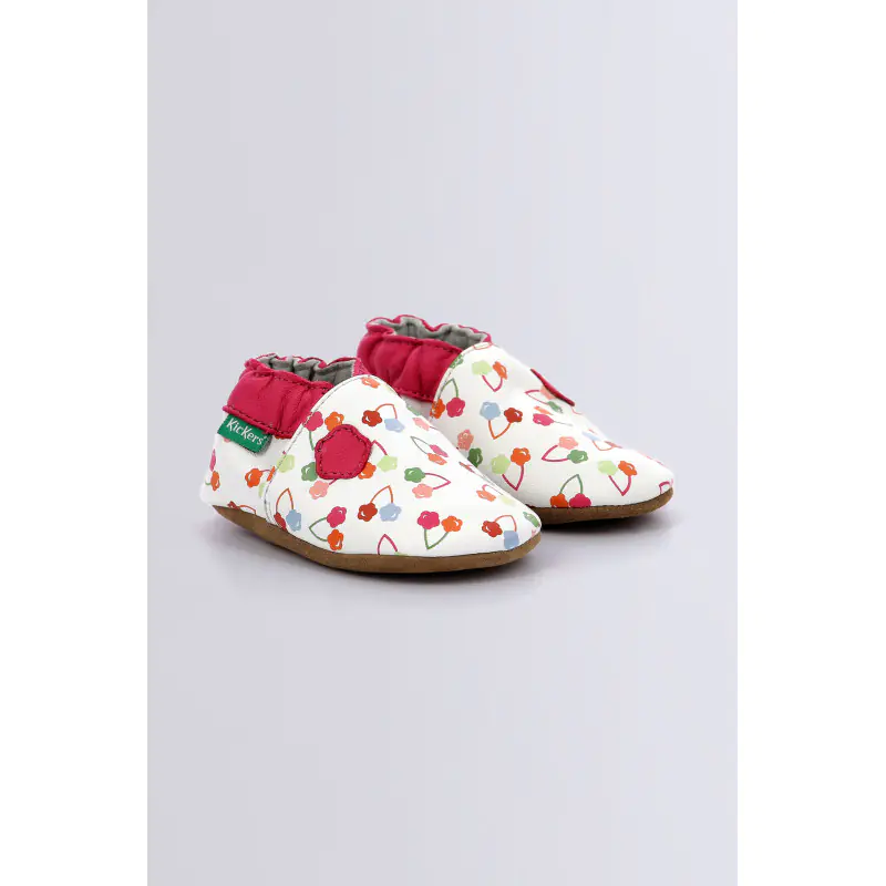 Kickbaby Blanc cerise CHAUSSONS Cuir Bébé