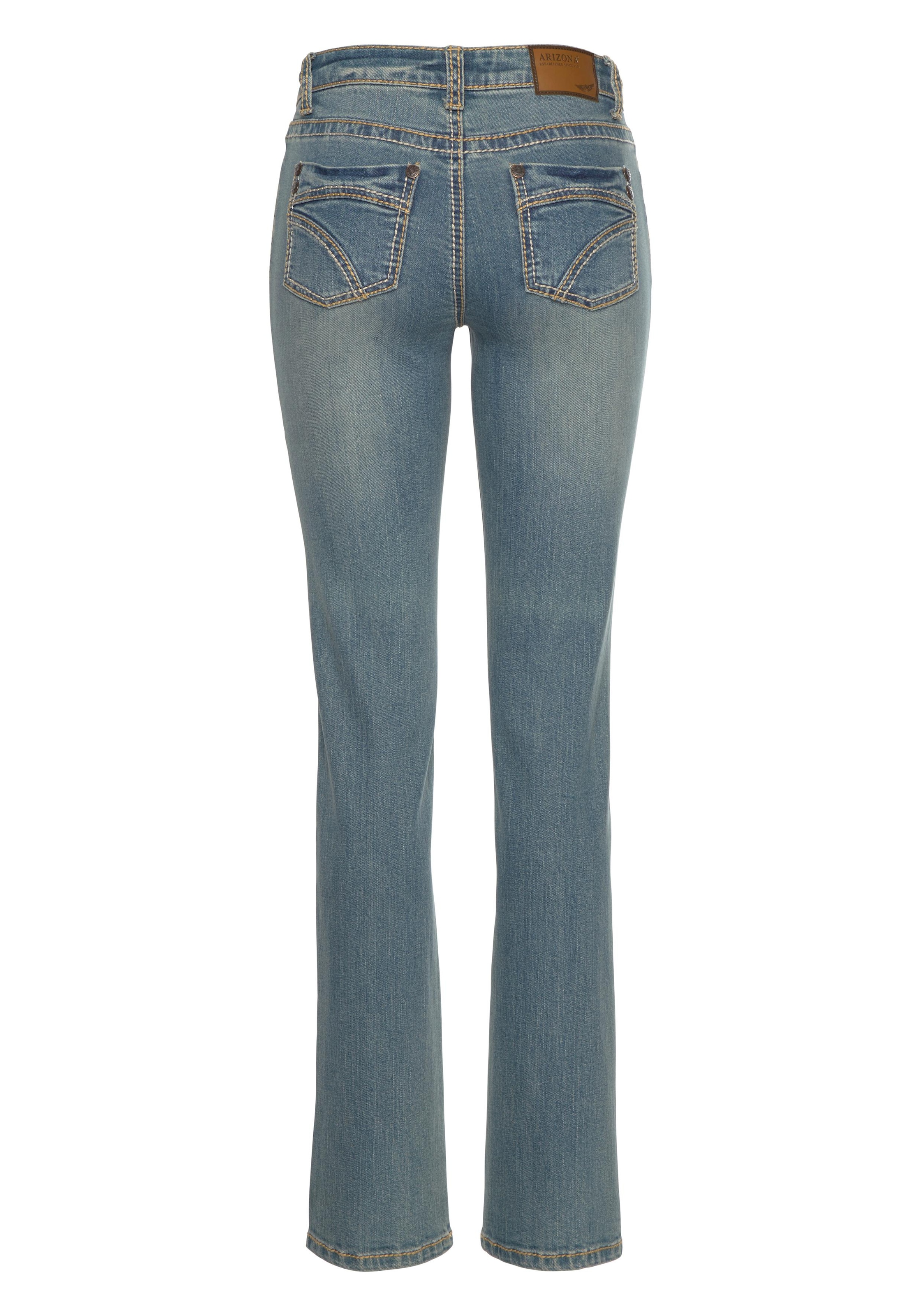 Arizona Gerade Jeans »Kontrastnähte«, niedrige Leibhöhe,  in 5-Pocket-Form,  Used-Look-Waschung