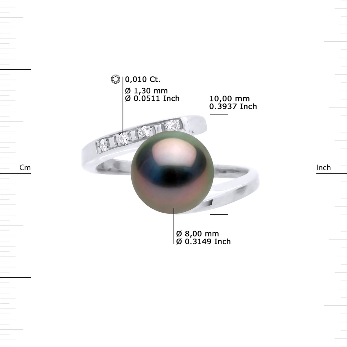 Bague Diamants 0,04 Cts et Perle de Tahiti Ronde 8-9 mm Or Blanc