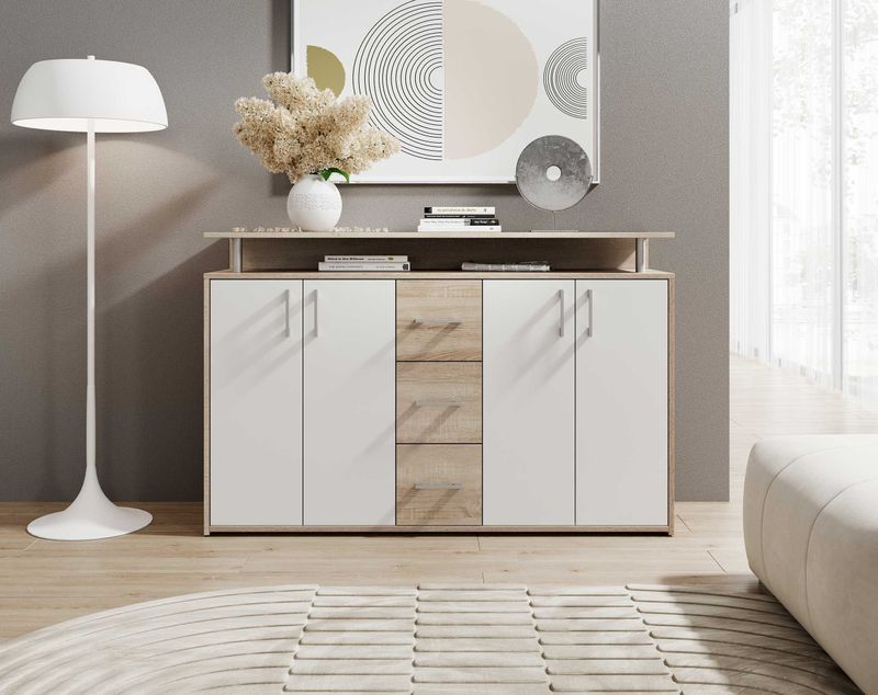 Emob - Dressoir - Wit - Spaanplaat - Flotar met 4 Deuren en 3 Lades