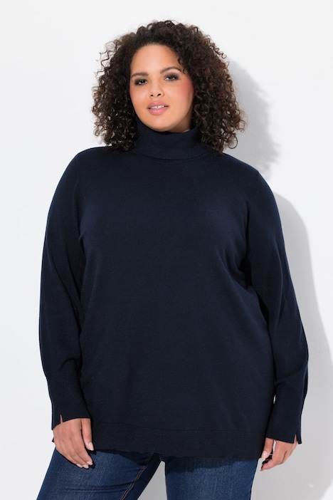 Rollkragenpullover, breite Rippbündchen, Langarm