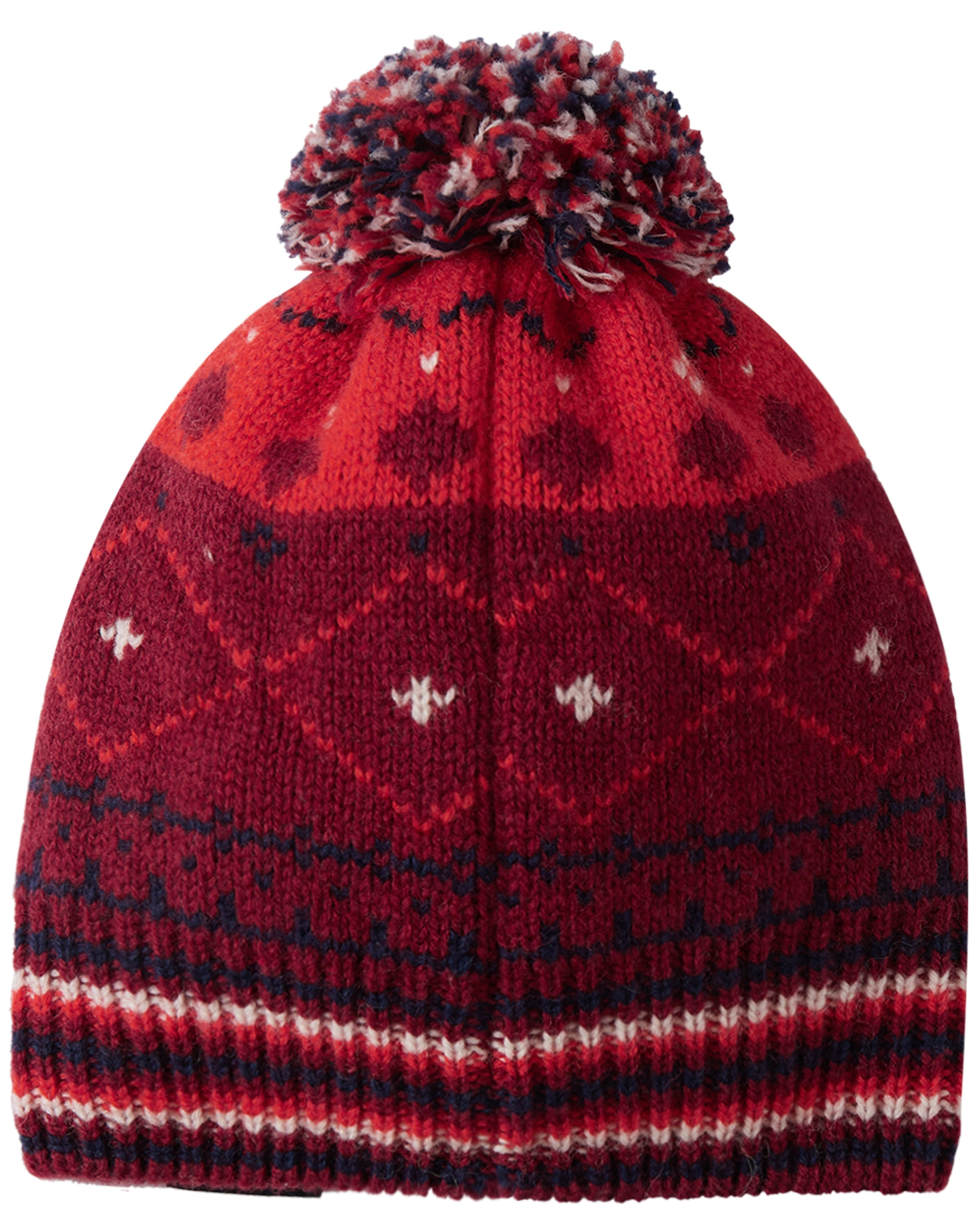 Woll-Strickmütze POHJOINEN mit Bommel in jam red
