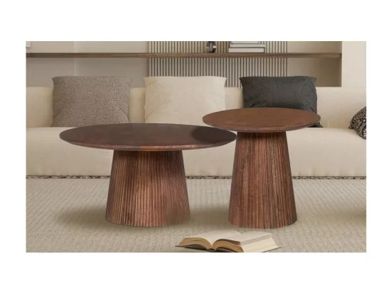 Table basse collection RIMBAUD effet bois brun clair diamètre 50 cm