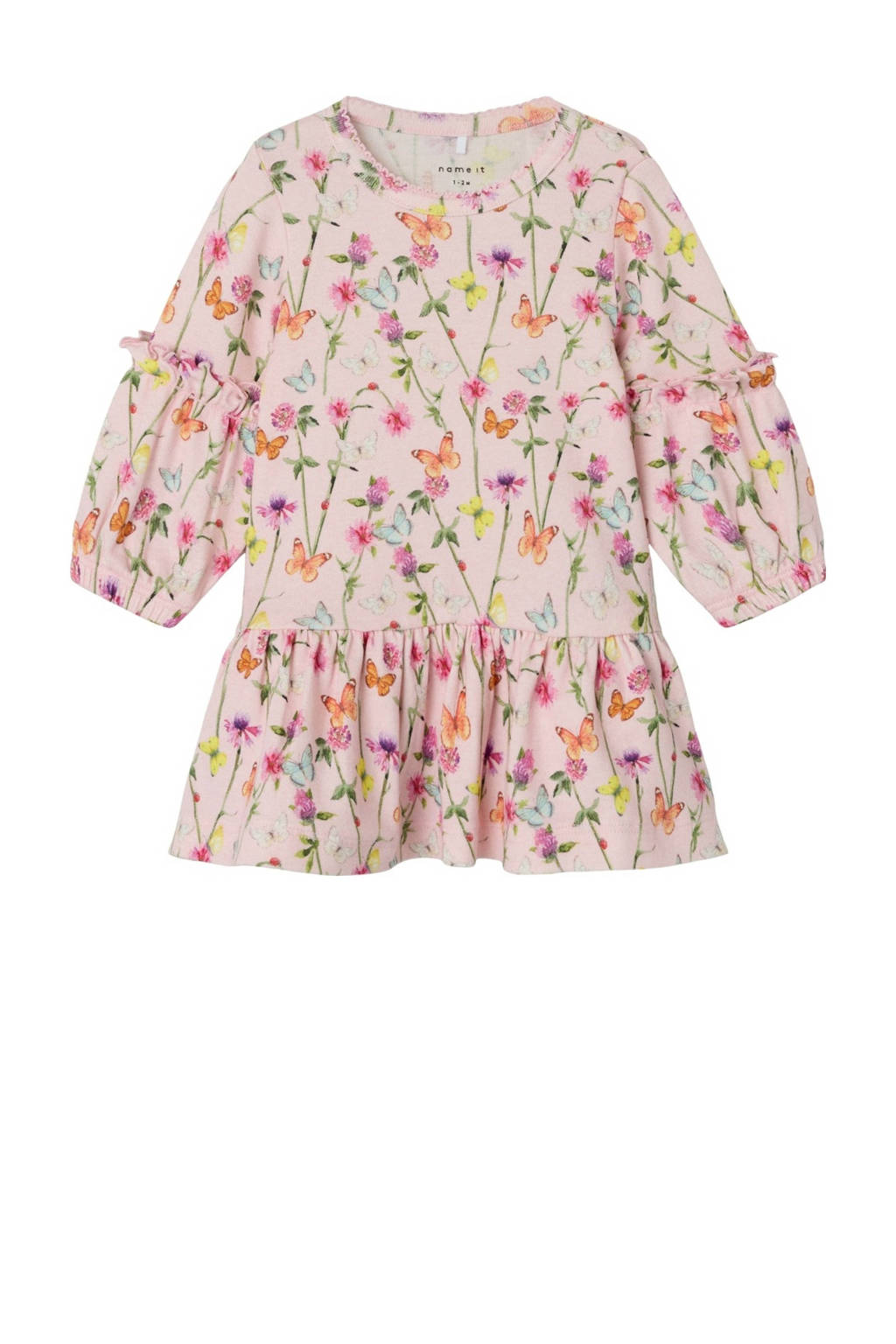 NAME IT gebloemde baby jurk NBFFOLIA roze/groen