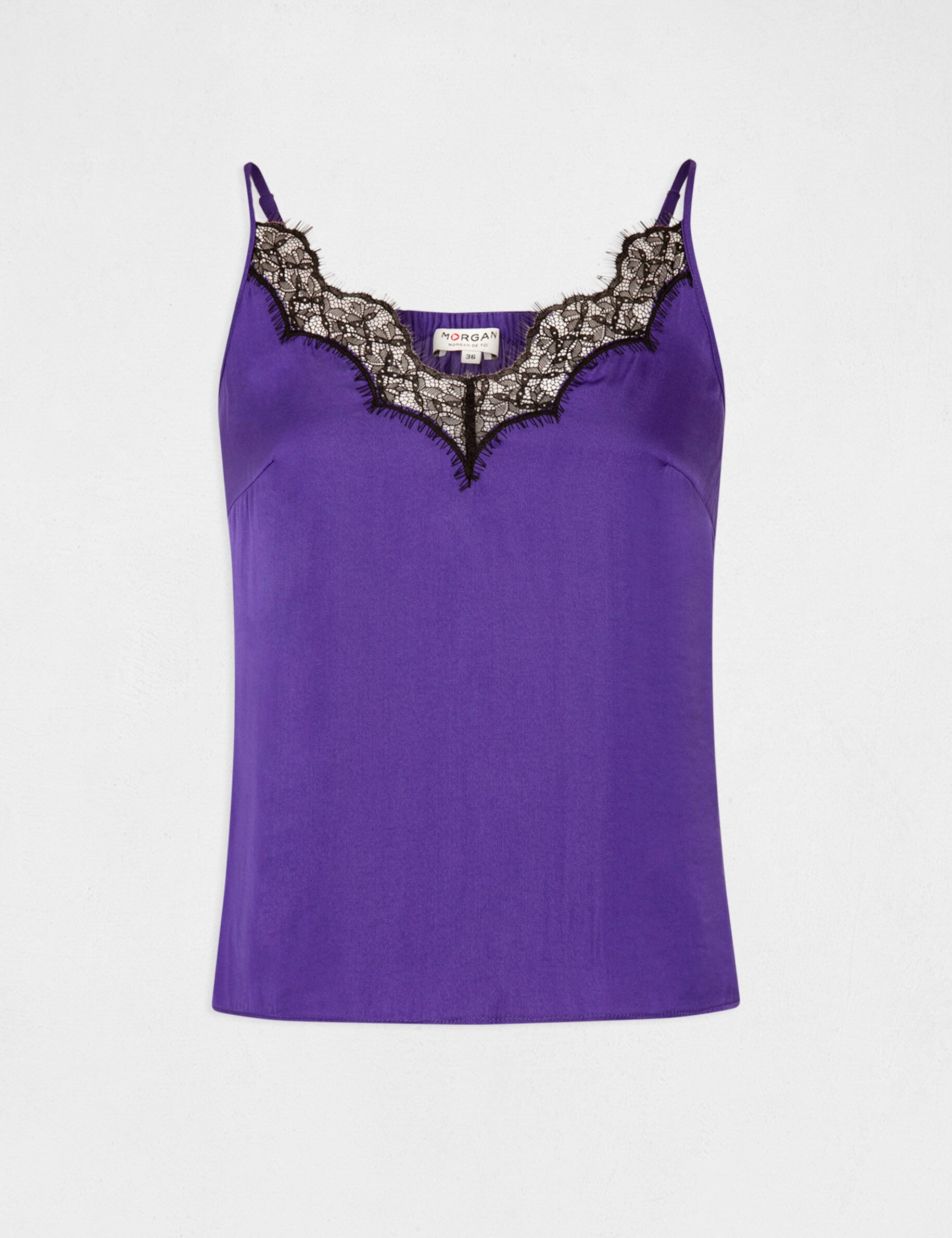 Blouse bretelles fines avec dentelle violet fonce femme - violet_fonce