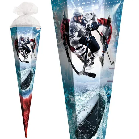 Roth Motiv-Schultüte, Eishockey, 85cm, eckig, Rot(h)-Spitze, Tüllverschluss