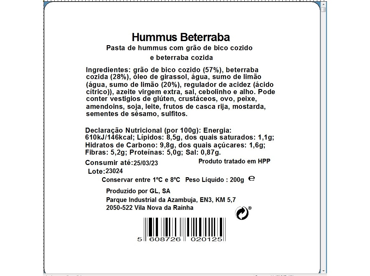 HUMMUS DE BETERRABA SONATURAL 200G