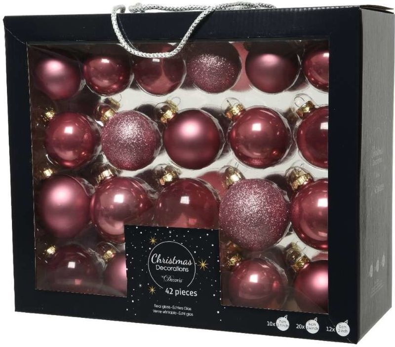Decoris Kerstballen set 42-delig | Glas | Velours Roze | Diverse Maten