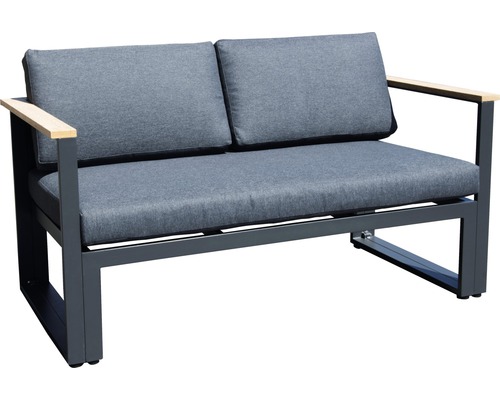 Garden Place Cleo aluminium-houten tuinmeubelset, 6-zits, bestaande uit: 2 banken, fauteuil, tafel inclusief kussens, aluminium antraciet, hout