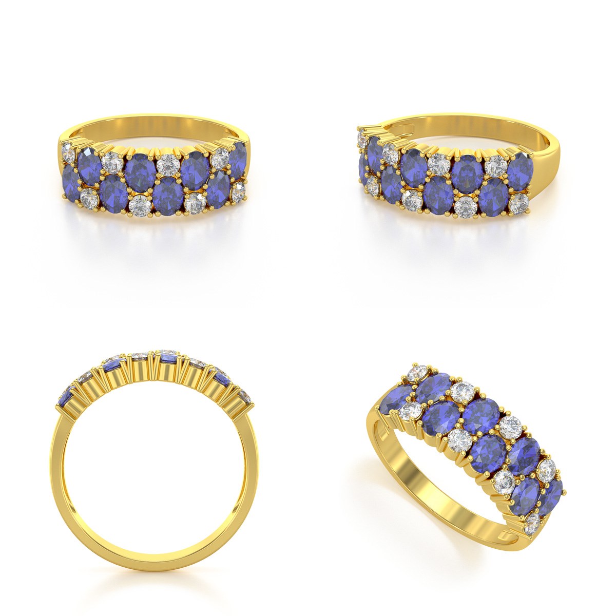 Bague ADEN Or 585 Jaune Tanzanite et diamants 2.524grs