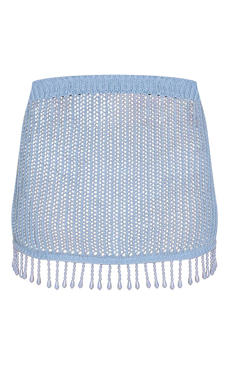 Bleu Pâle Mini-jupe En Crochet Perlée