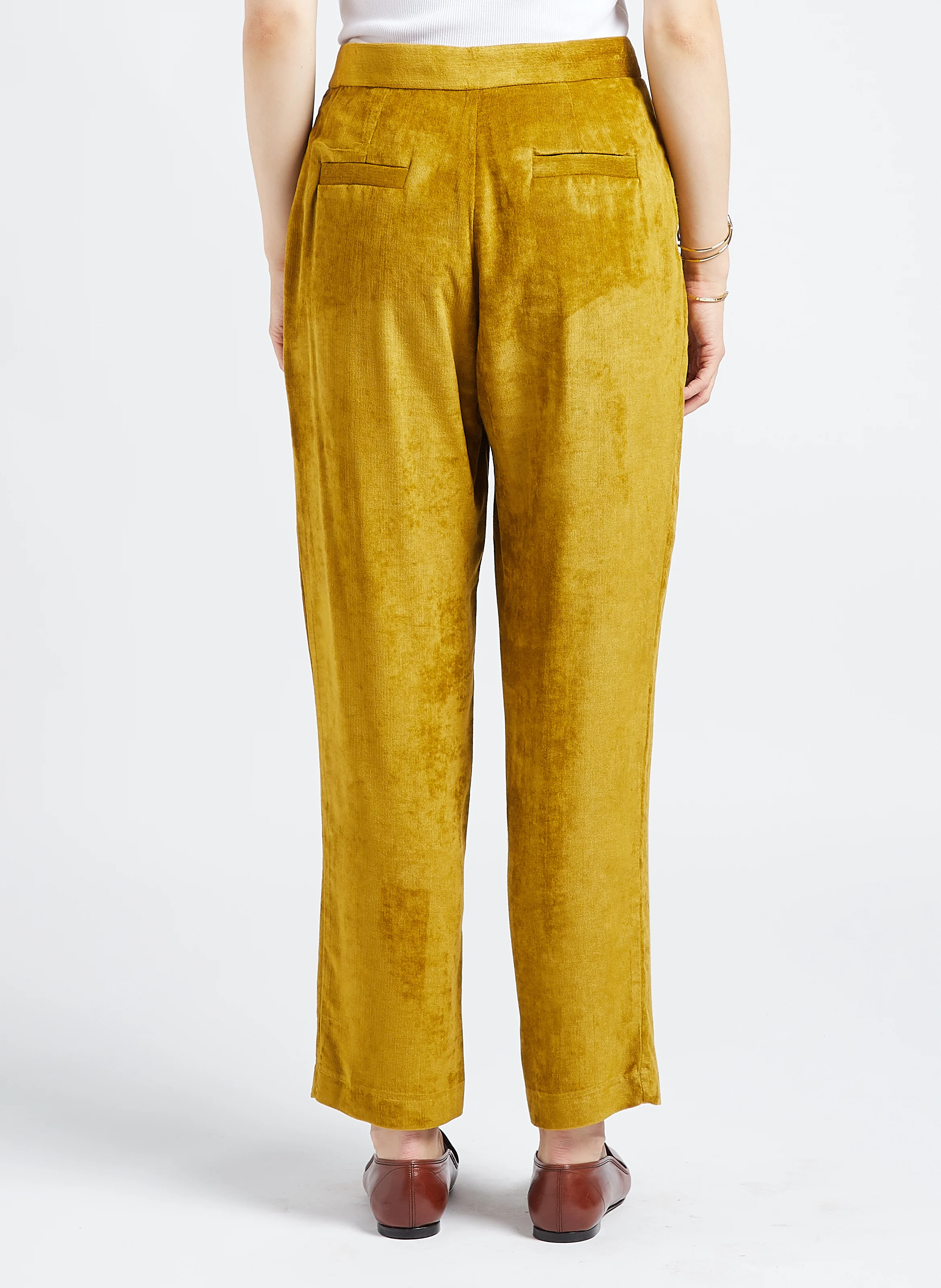 Pantalon fluide en velours côtelé| Vert