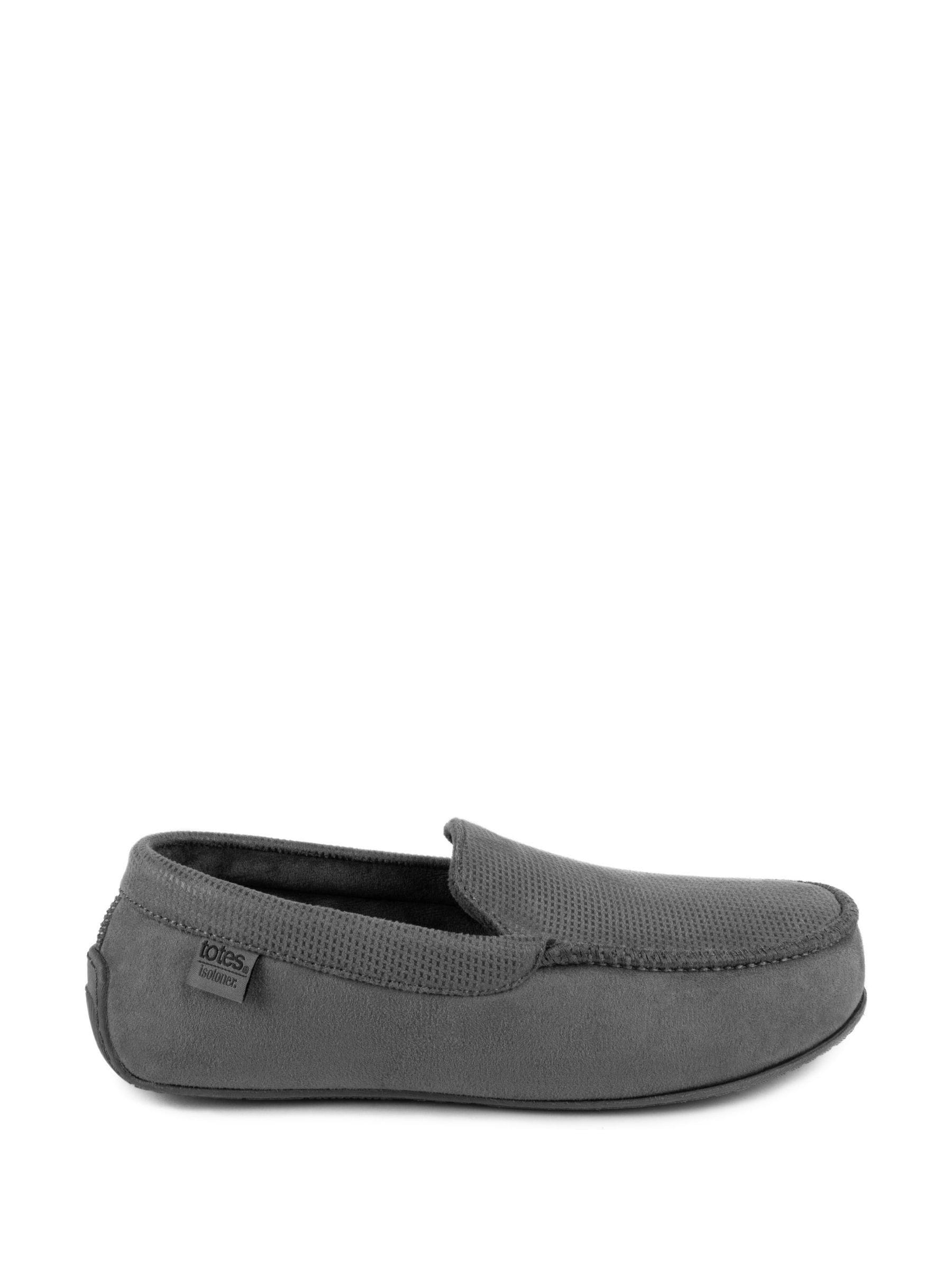 Grijs - Totes - Isotoner - Modieuze moccasinpantoffels met vierkant patroon voor heren