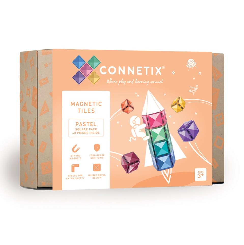Connetix - Square Pack - magnetsæt 40 dele - pastel (CT-P-00040-SQ)