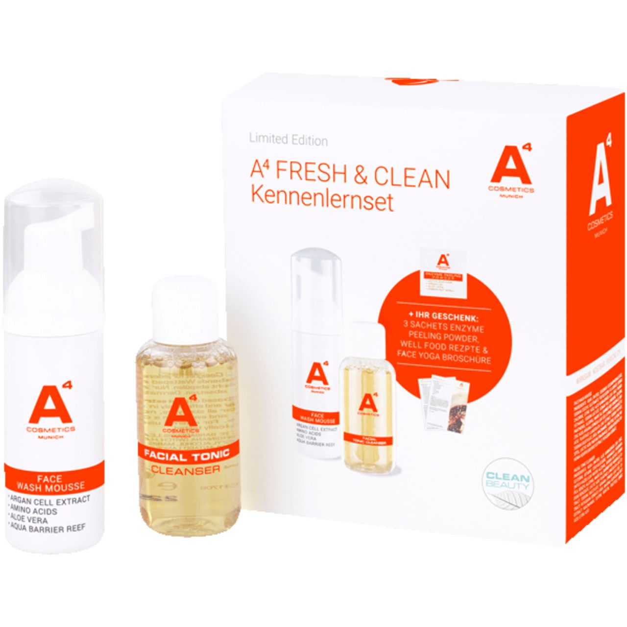 A4 Cosmetics, Fresh & Clean Set = Face Wash Mousse 50 ml + Facial Tonic Cleanser 50 ml