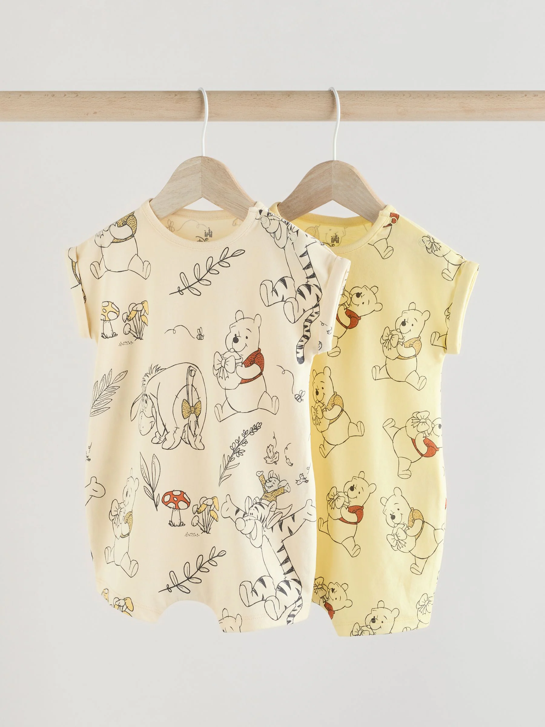 Geel/wit - 2 Pack Printed Winnie The Pooh Baby Rompers