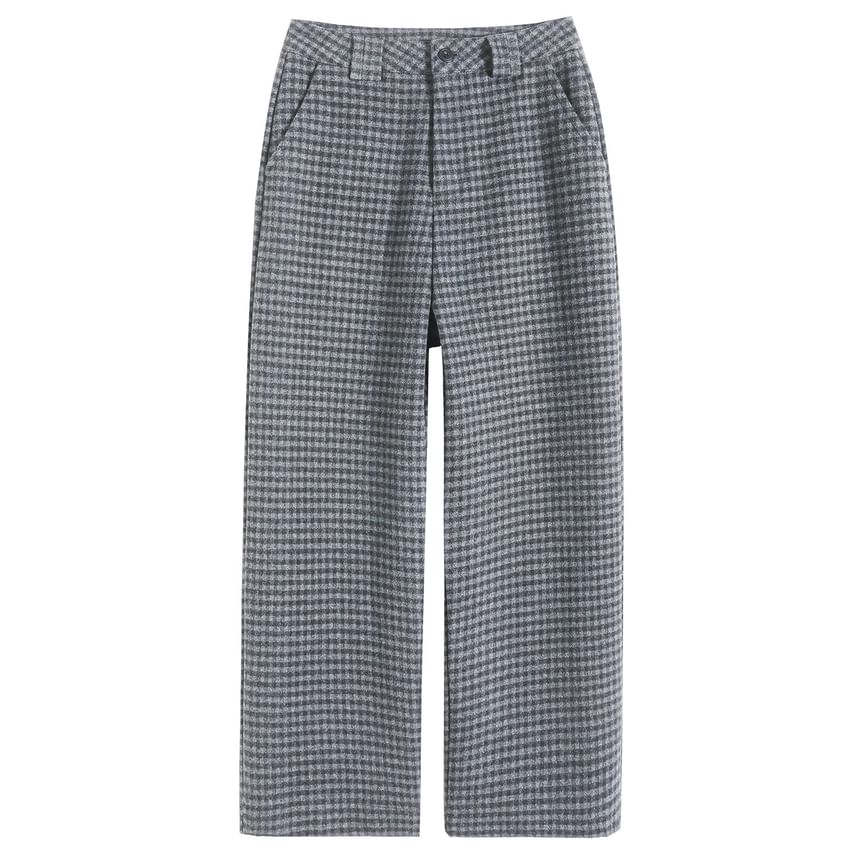 Jaqmine - Hoge taille geruite cropped wijde broek