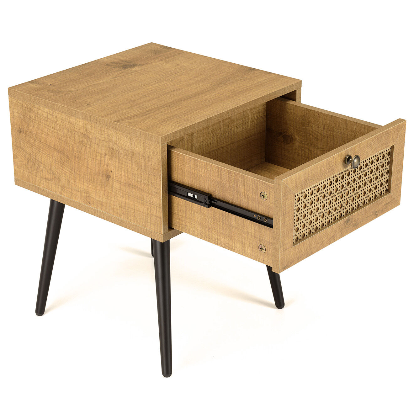 Macabane Chevet 1 tiroir rotin marron - 40x40x51 cm