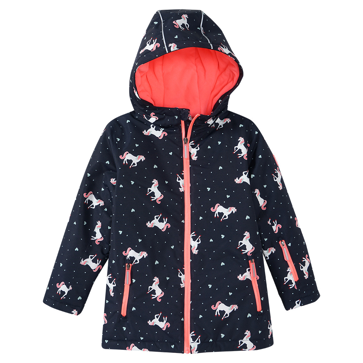 Topolino Mädchen Schneejacke mit Einhorn-Allover dunkelblau / koralle