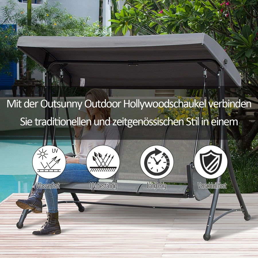 Outsunny Hollywoodschaukel für 3 Personen dunkelgrau