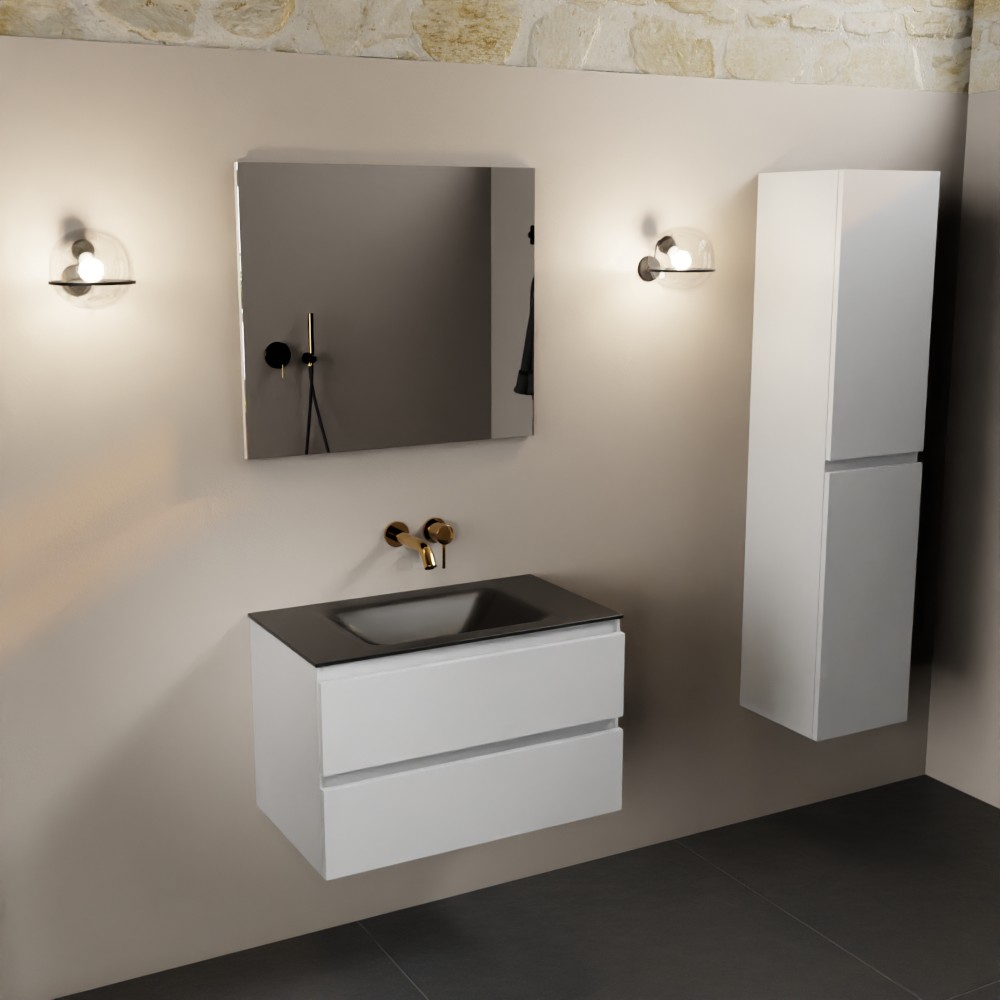 Mondiaz Aivy badmeubel 80cm talc met wastafel solid surface urban midden zonder kraangat en spiegel