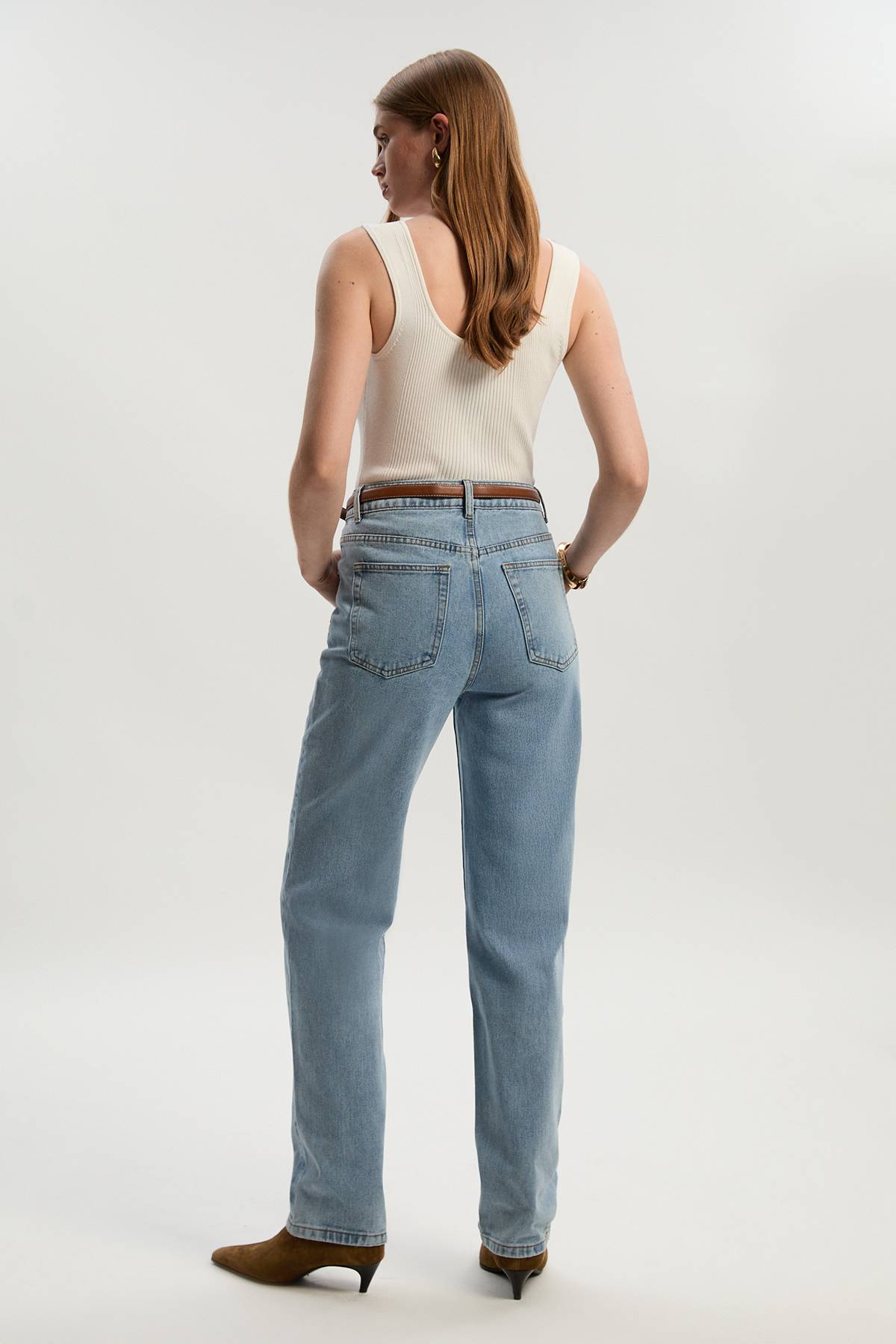 KarenMillen Jean Droit Taille Haute en Denim Rigide