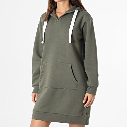 Robe Sweat Capuche Femme Vert Kaki