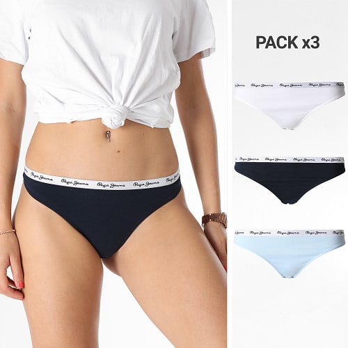 Lot De 3 Strings Femme Classic PLU10956 Bleu Marine Blanc Bleu Clair