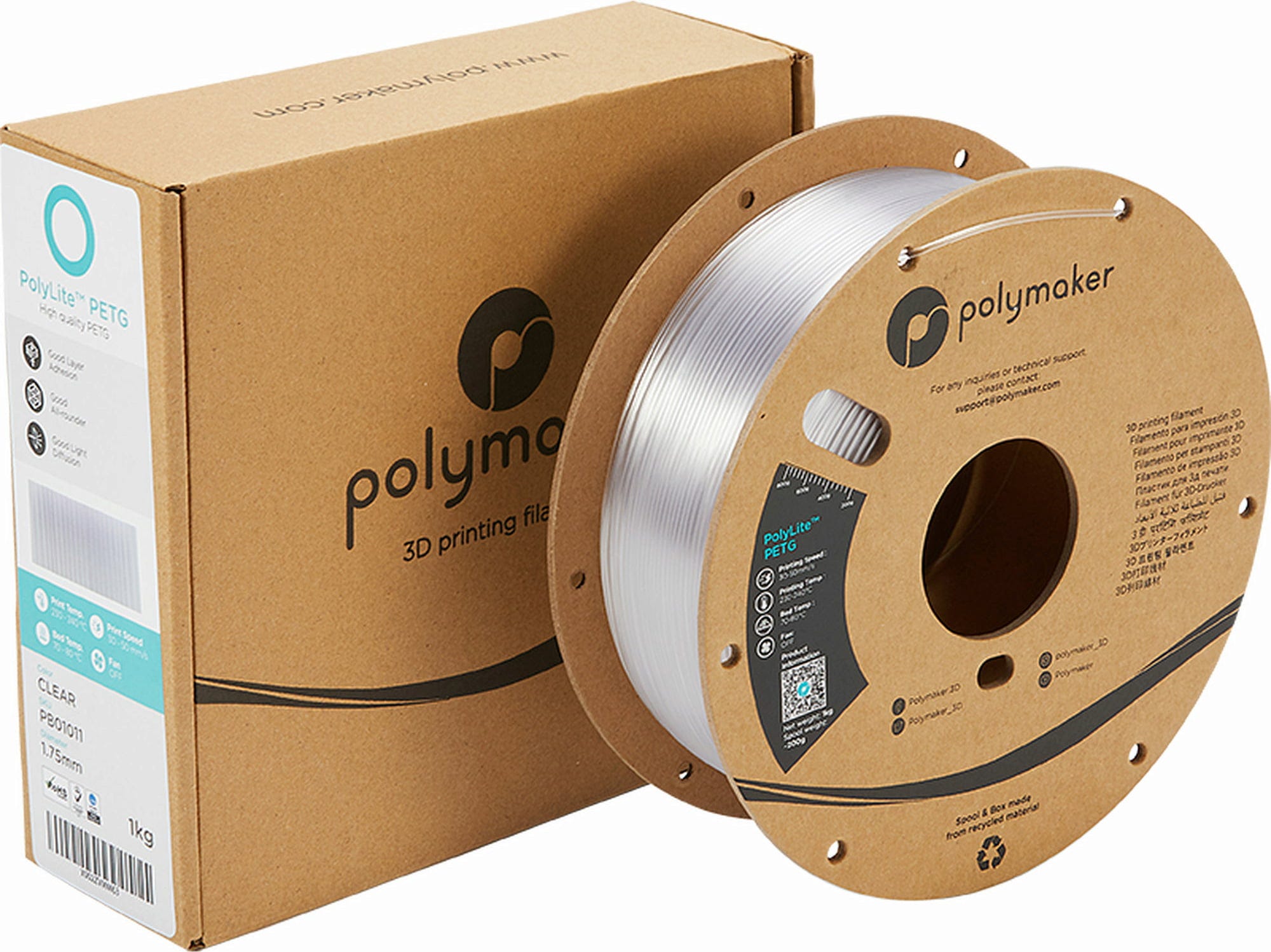Polymaker  PolyLite PETG Transparent, 1,75 mm (1.000 g)    Großartiges Allround-Filament für den täglichen Druck in Transparent