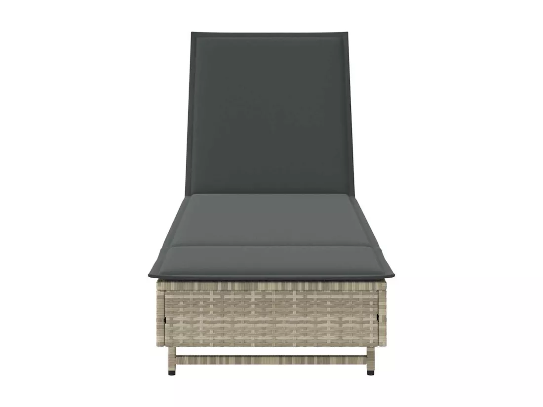 Chaise longue avec roues et coussins gris clair résine tressée