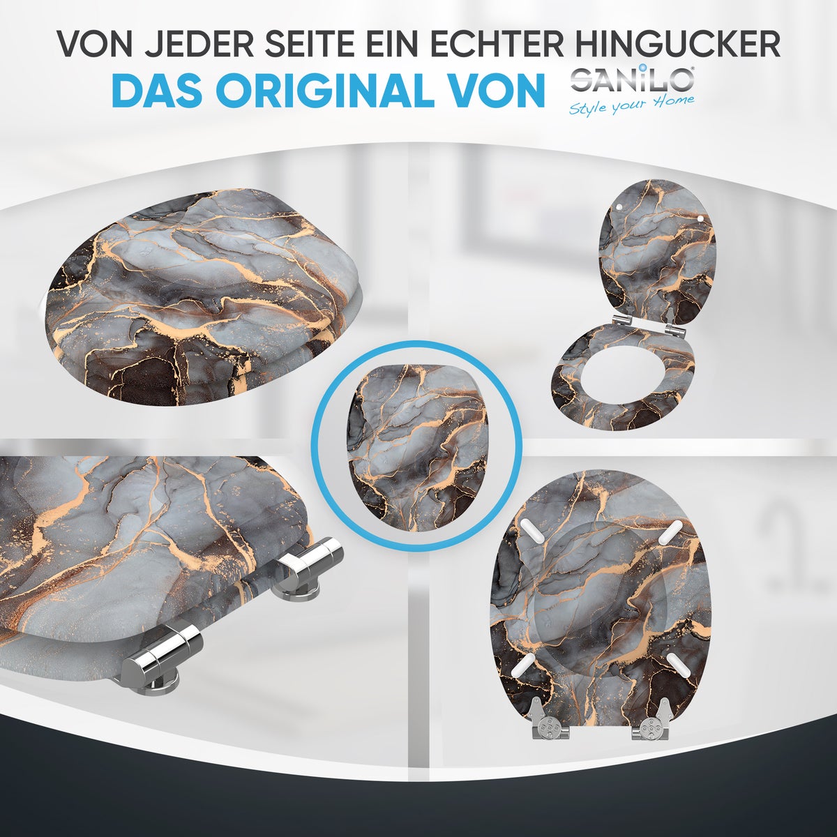 Toiletzitting met softclose-mechanisme, marmer, abstract