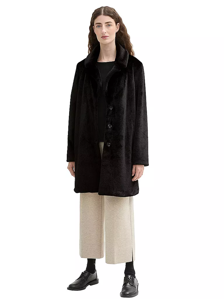 TOM TAILOR Mantel in Felloptik schwarz