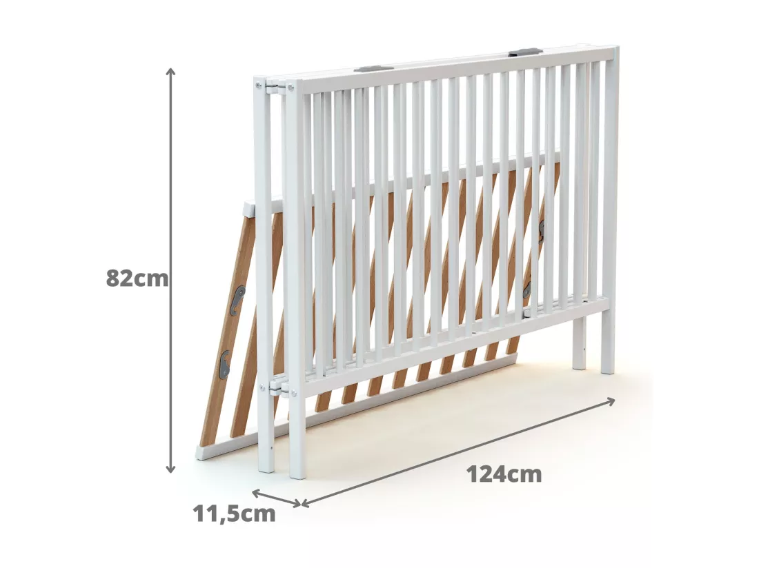 Lit bébé pliant 60 x 120 en bois Blanc avec matelas