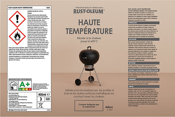 Aérosol haute-température Rust-Oleum gris fonte mat 400ml