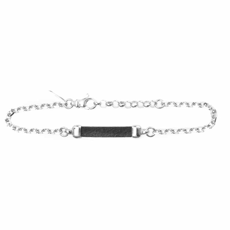 Bracelet Argent Et Cuir Et Chaine Forçat 20cm19 cmcm