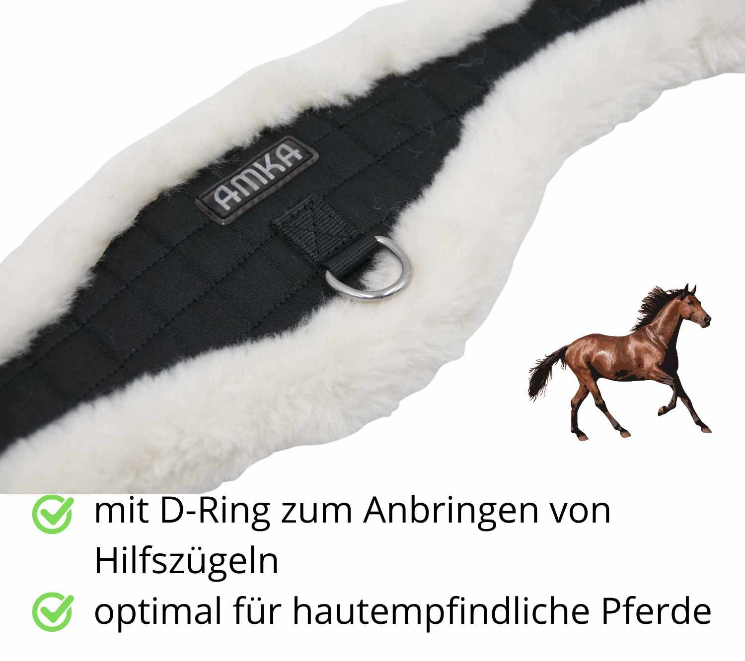 AMKA Kurzgurt Dressurgurt anatomischer Sattelgurt mit synth. Fell Mondgurt