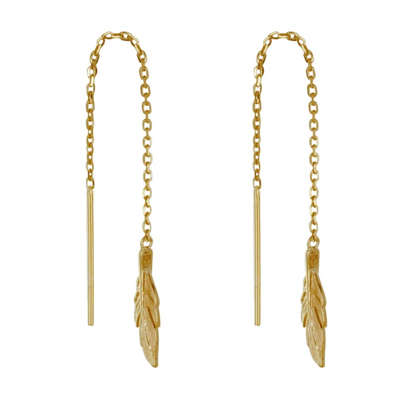 Boucles d'Oreilles Chainette Plaqué Or Plumes