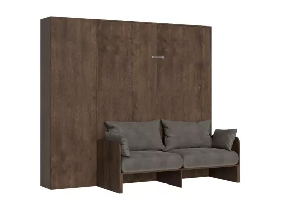 Armoire lit 120x190 avec canapé et colonne de rangement bois noyer Kanto-Couleur Microfibre 17