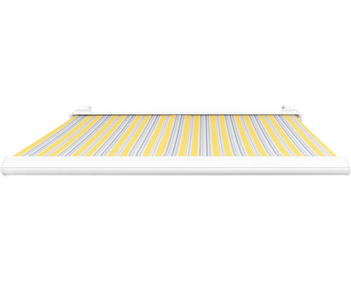 SOLUNA cassettescherm Exclusiv 2x1,5 doekdesign 6292 frame RAL 9010 verkeerswit aandrijving rechts incl. motor en wandschakelaar
