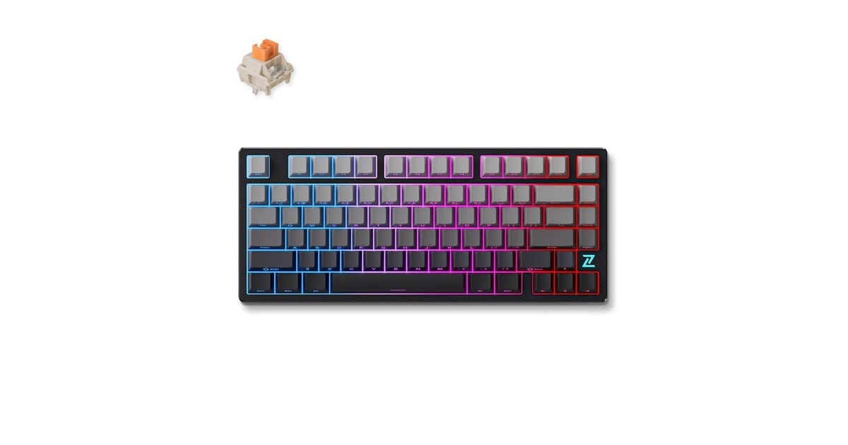 MCHOSEZ75S Mountains Gradient Flame Orange Metal Top Cover Wireless Mechanical, toetsenbord  (Zwart/grijs, US lay-out, TTC Flame Orange, 75%, RGB, Hot swap, Side engraved PBT, draadloos / Bluetooth / USB-C)