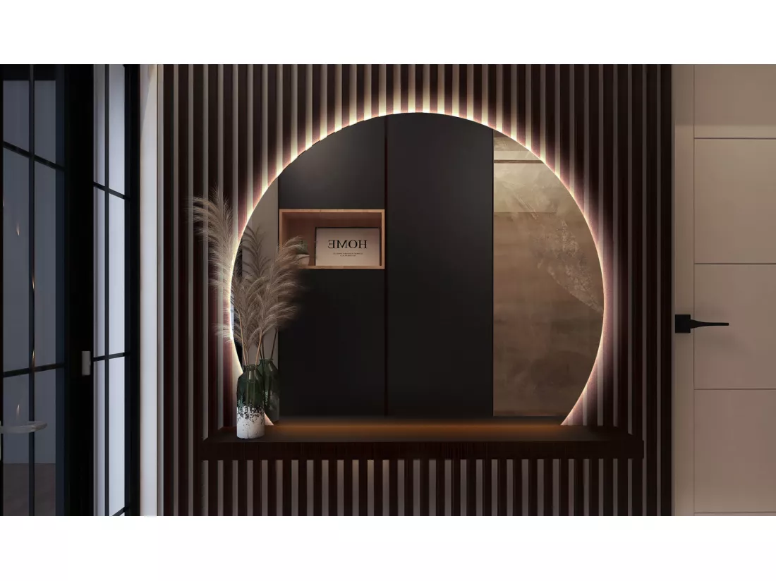 Miroir rond biseauté, miroir moderne avec rétroéclairage LED - 100 cm - Lumière neutre