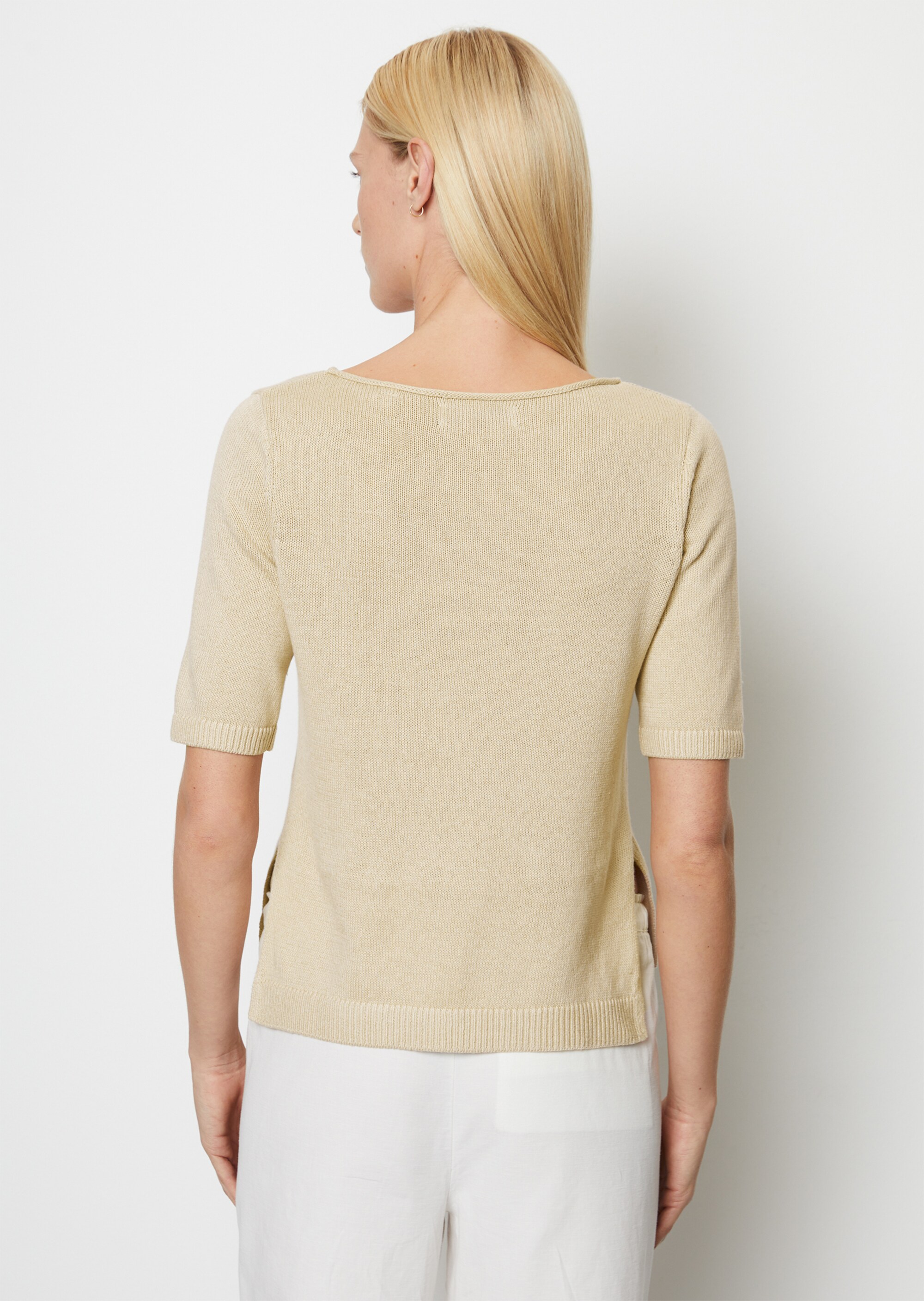 Kurzarm-Pullover regularaus Organic-Cotton-Leinen-Mix