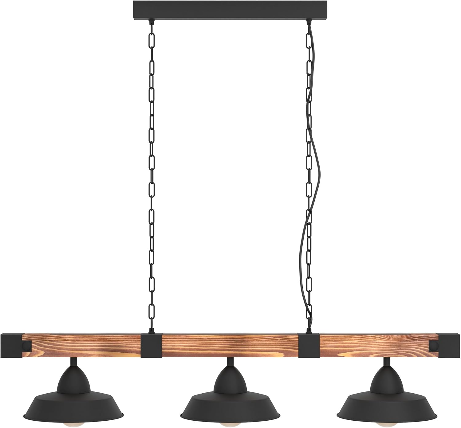 EGLO Hängelampe Oldbury, 2 flammige Vintage Pendelleuchte im Industrial Design, Pendellampe aus Stahl und Holz, Farbe Schwarz, braun rustikal, E27, 118 cm, FSC zertifiziert