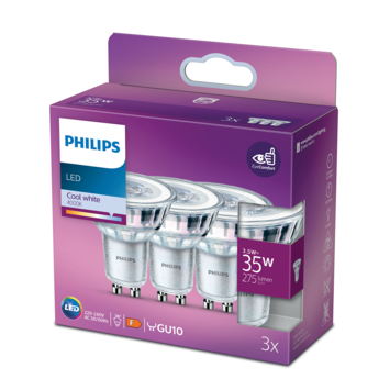 Philips LED spot GU10 35W 3 stuks wit niet dimbaar