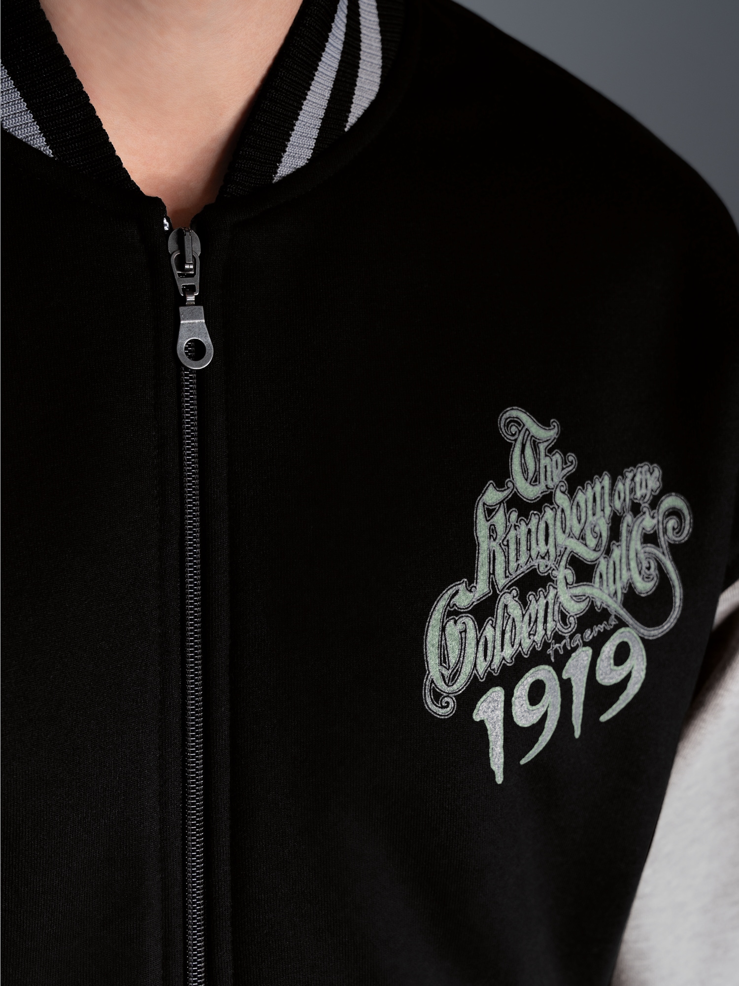 Collegejacke mit großem Adler-Rückenprint Schwarz